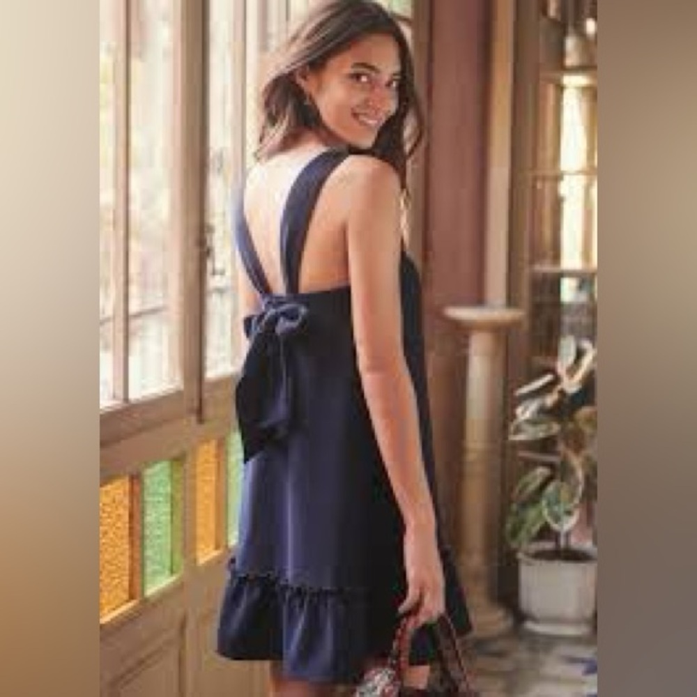 Sézane Mathilde Navy Mini Dress with Ruffle Hem Size 36 NWOT